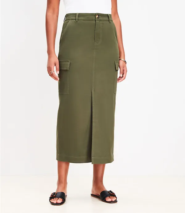 Twill Cargo Midi Skirt