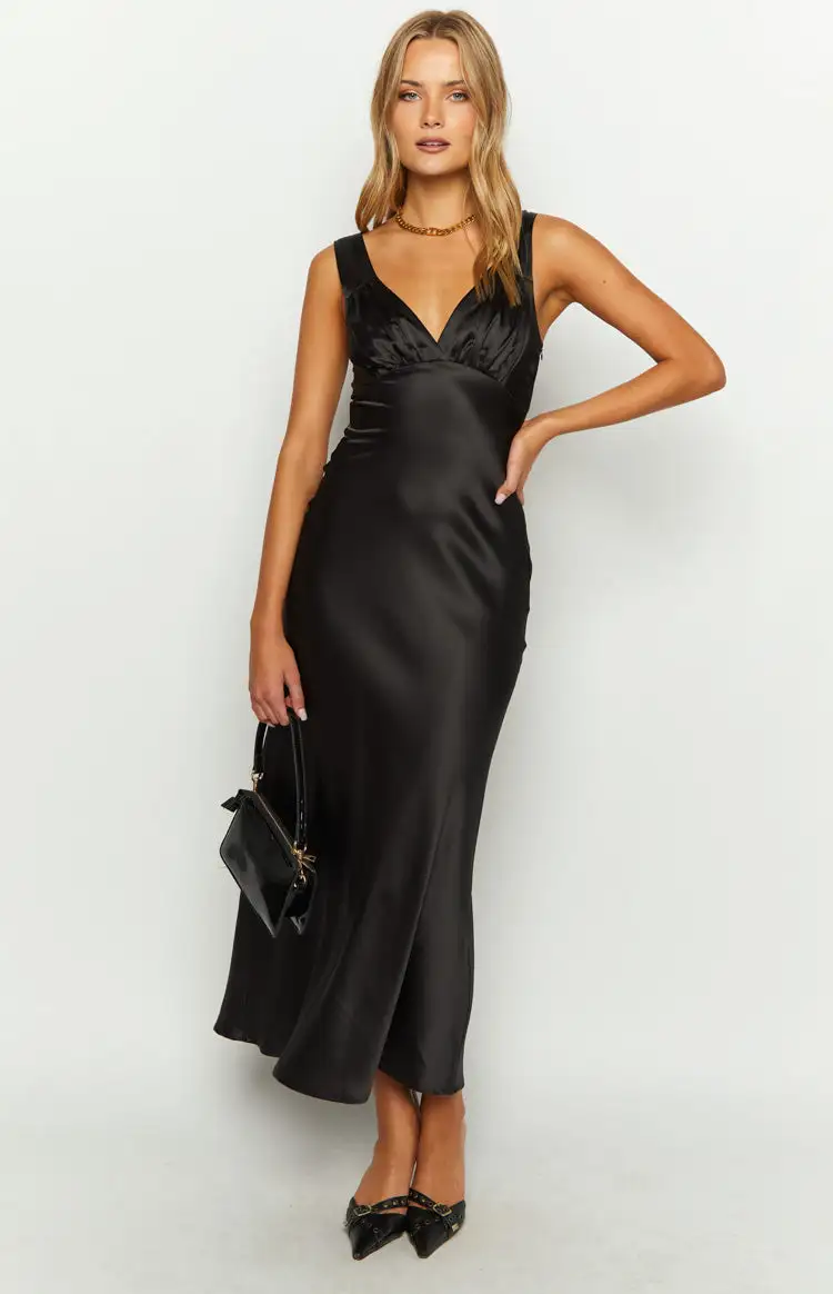 Verlaine Black Satin Maxi Dress