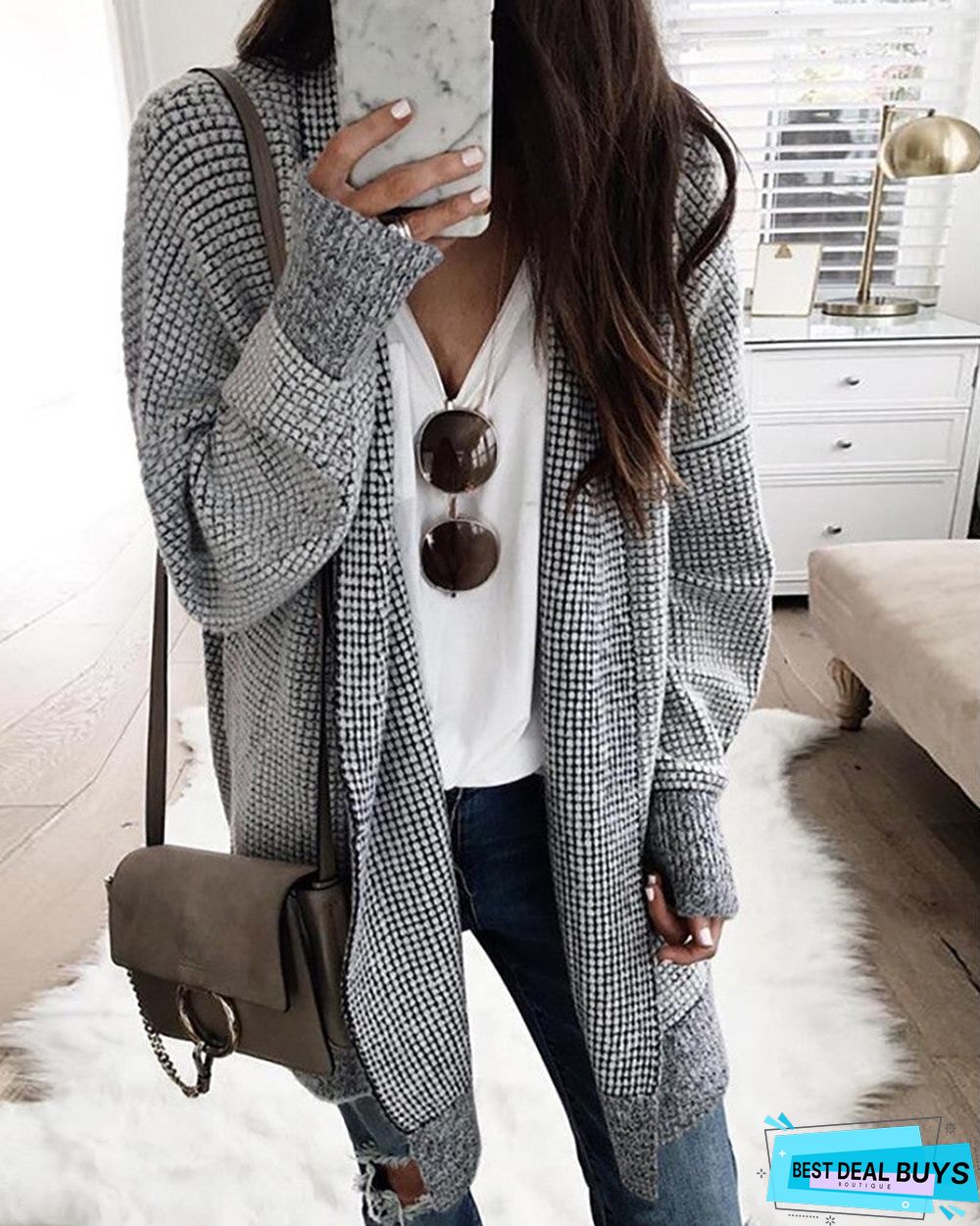 Plaid Print Long Sleeve Longline Cardigan