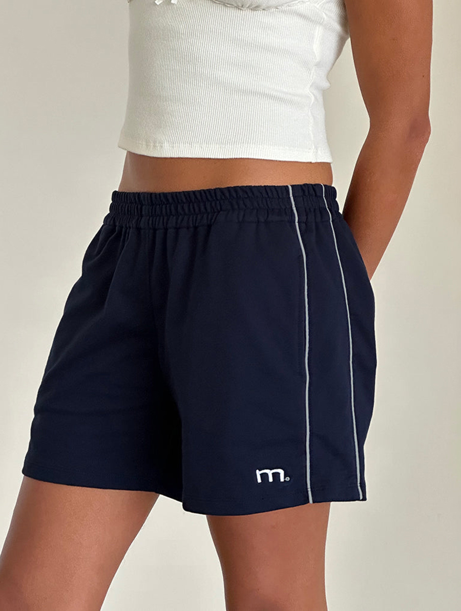 Thera Short In Navy With White Piping With M Emb