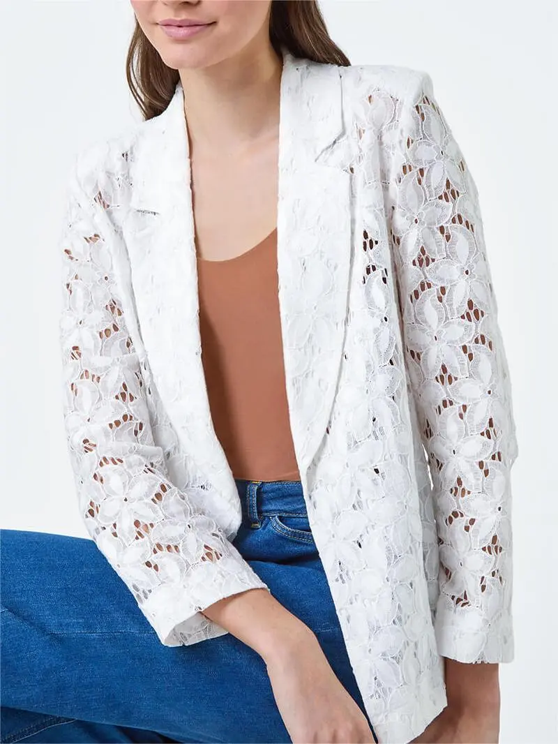 Ivory Cotton Blend Floral Lace Jacket