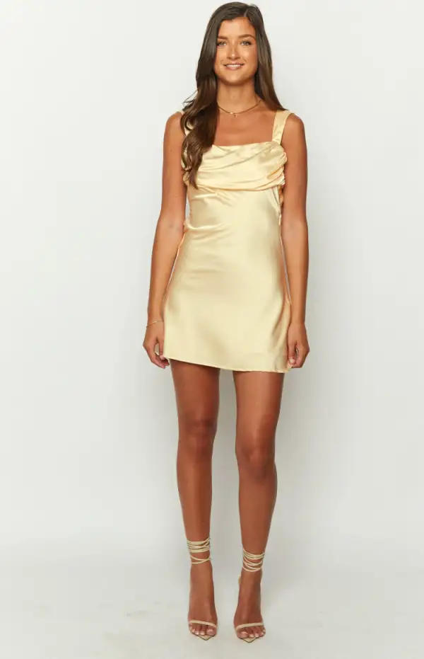 Lamira Yellow Satin Mini Dress