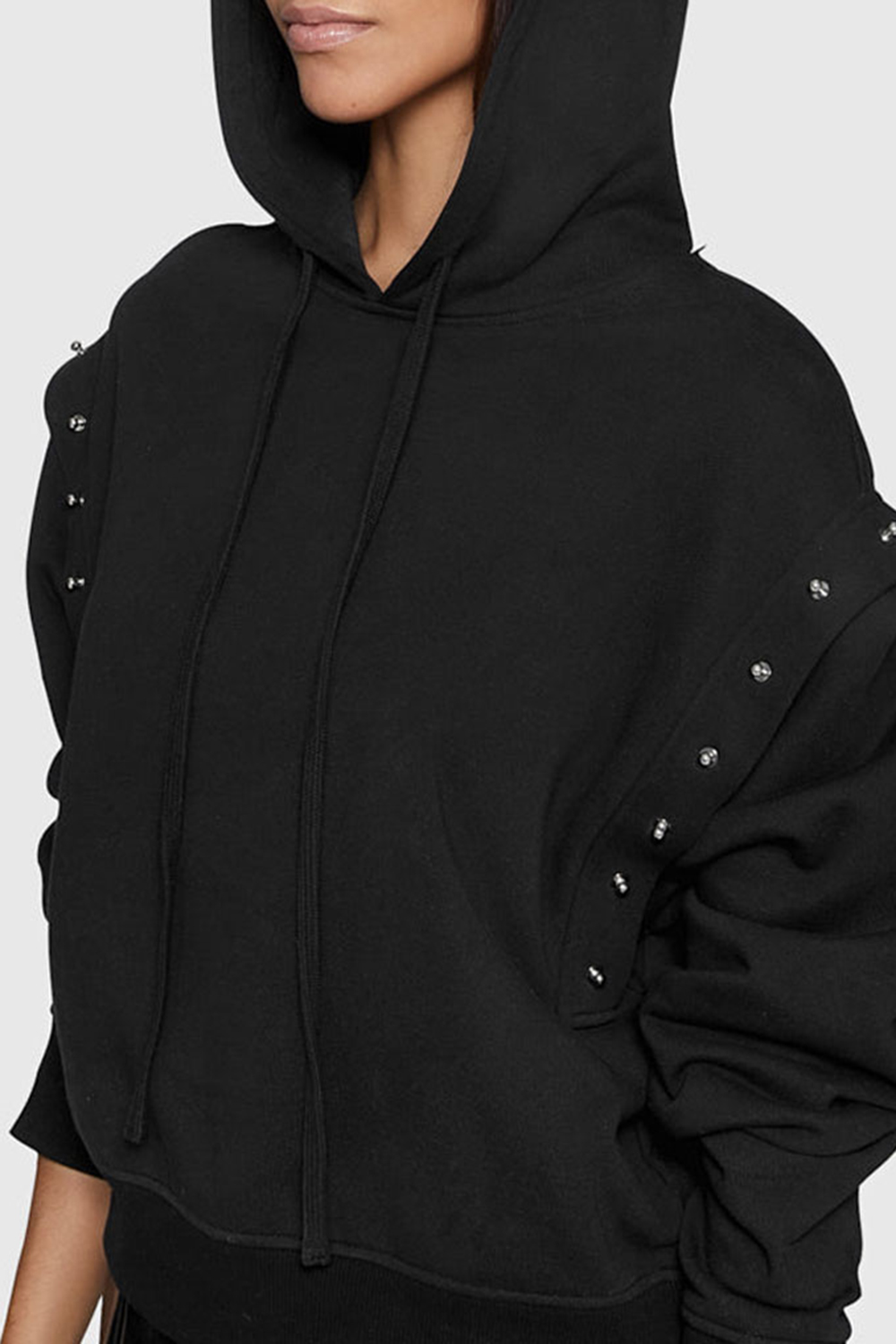 Black Wool Long Sleeve Hooded