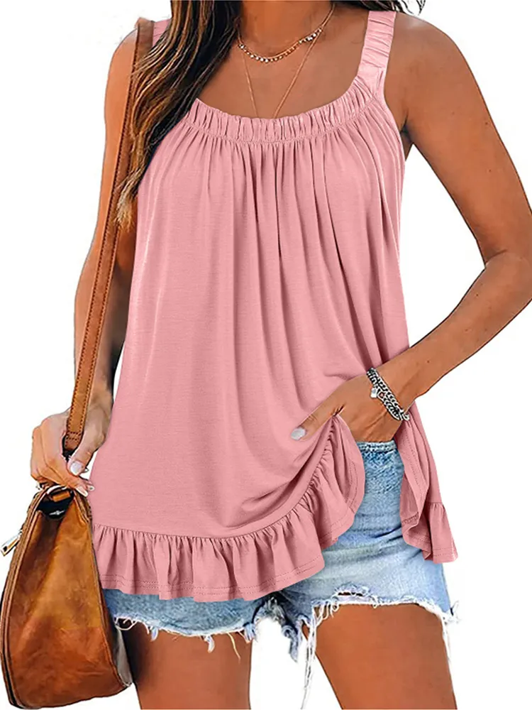 Versatile Solid Color Pleated Tank Top