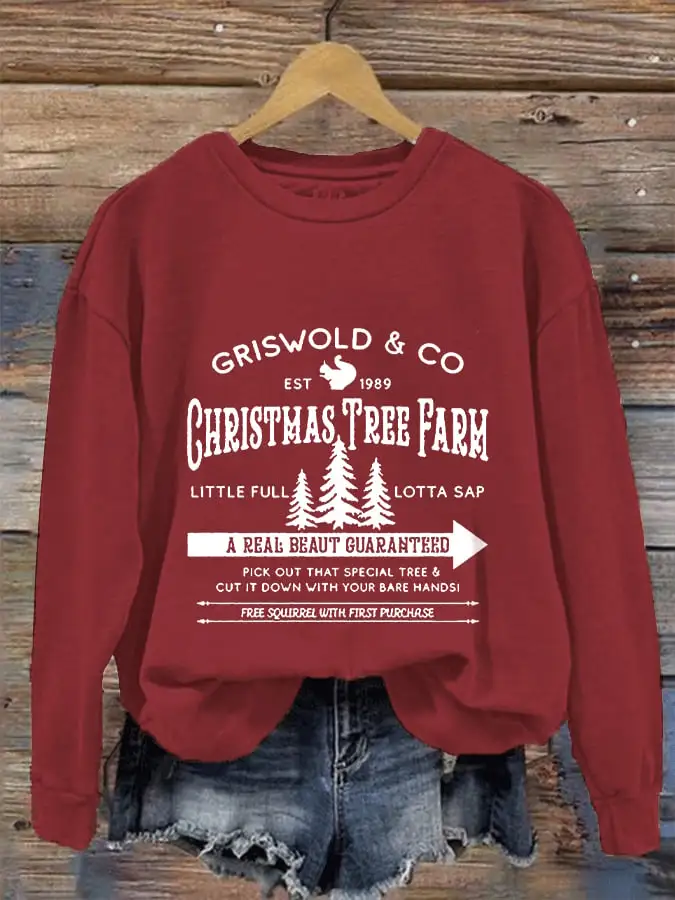 Women's Christmas Griswold Co Christmas Tree Farm Printed Sweatshirt