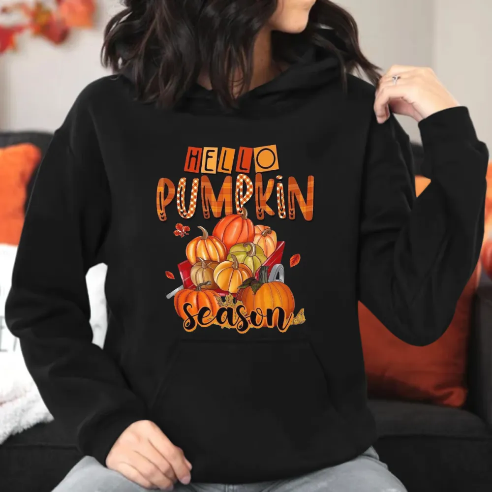 Hello Pumpkin Season Printed Hoodie