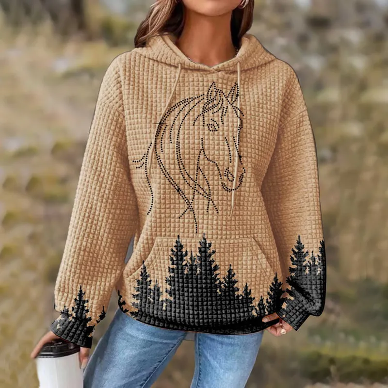 Western Horse Print Long Sleeve Hoodie