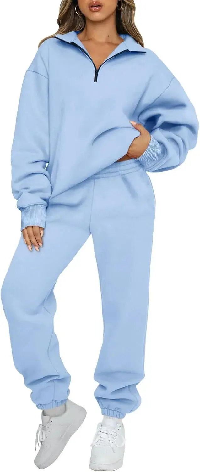 2 Piece Sweatsuits Long Sleeve Half Zip Pullover and Baggy Sweatpants