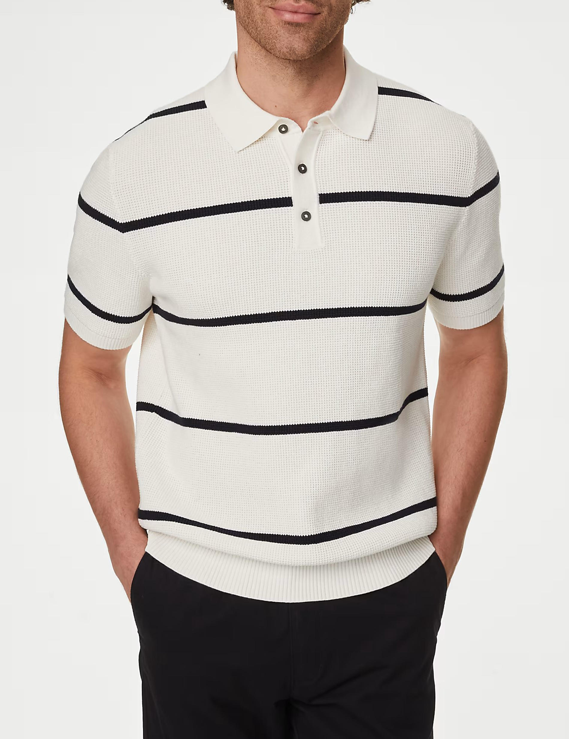 Cotton Rich Striped Knitted Polo Shirt