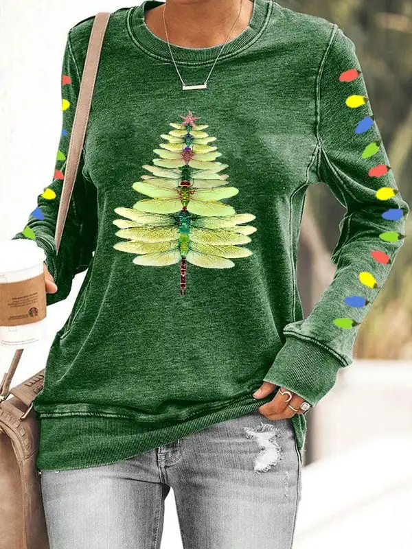 Women's Christmas Dragonfly Tree Sweatshirt