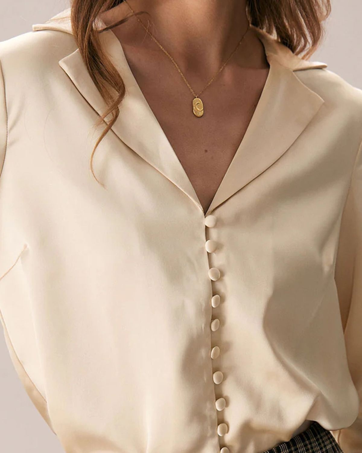 The Apricot Lapel Button Up Flare Sleeve Shirt