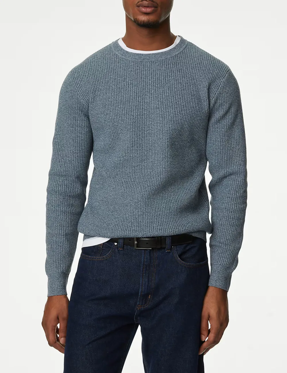 Cotton Blend Textured Crew Neck Jumper