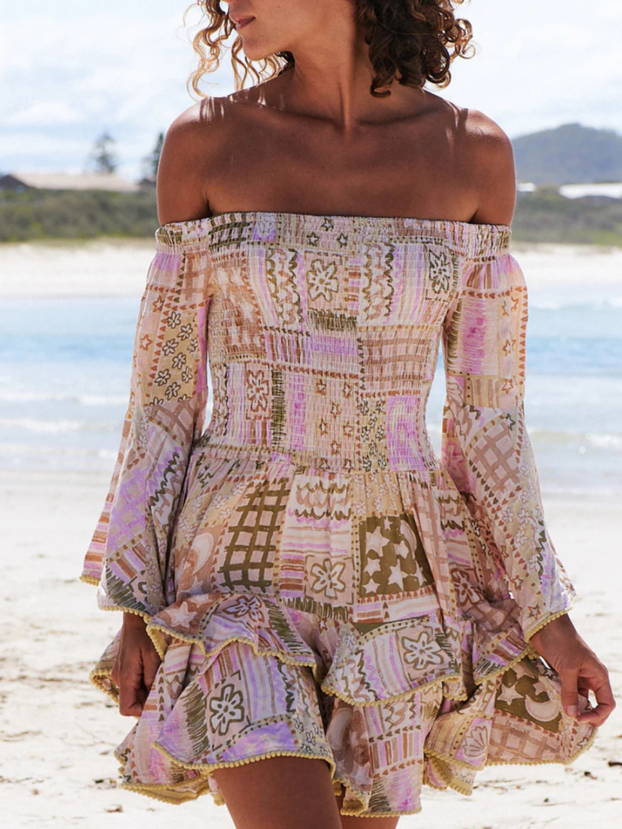 Printed one-shoulder geometric dress