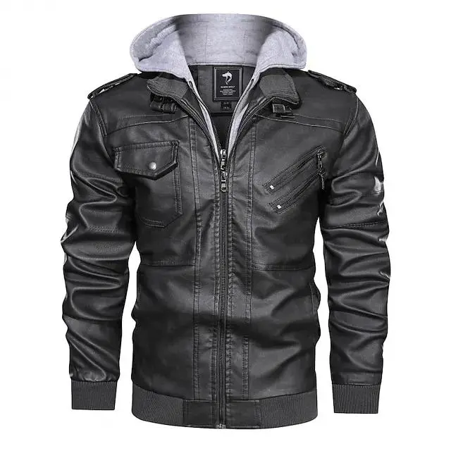 Men's Faux Leather Jacket Biker Jacket Motorcycle Jacket Outdoor Daily Wear Waterproof Windproof Full Zip Modern Style Fall Winter Solid Color Casual Collarless Regular Standard Fit Regular Fit Black