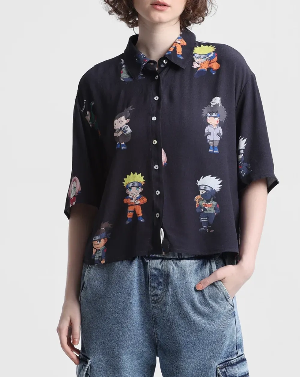 ONLY X NARUTO Black Chibi Printed Shirt