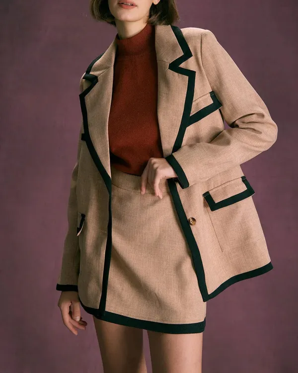 The Khaki Lapel Contrast Trim Button Blazer