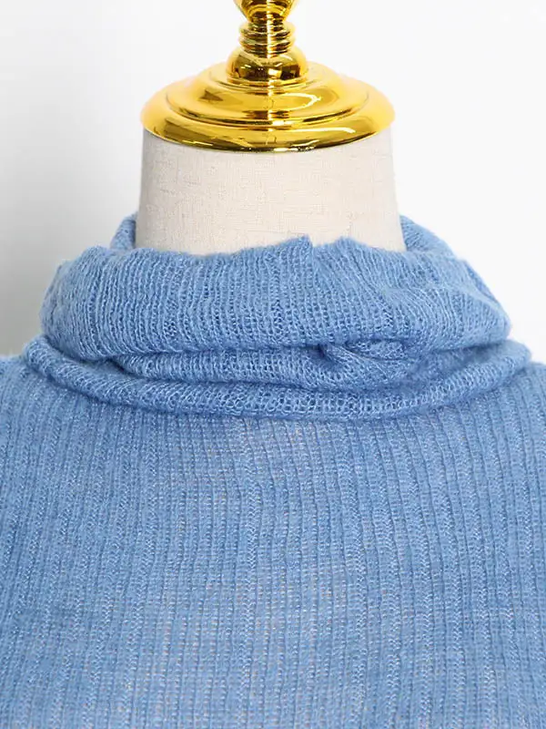 Simple Solid Color High-Neck Long Sleeves Knitwear