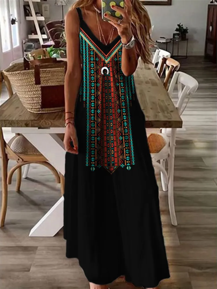 Boho Ethnic V Neck Cami Maxi Dress