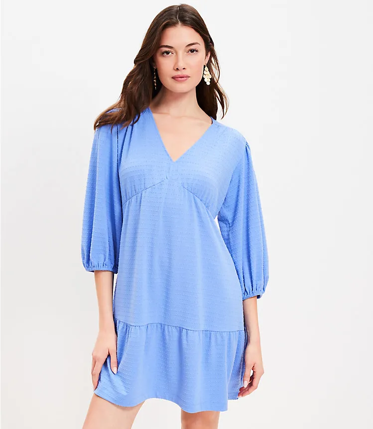 Jacquard Balloon Sleeve V-Neck Dress