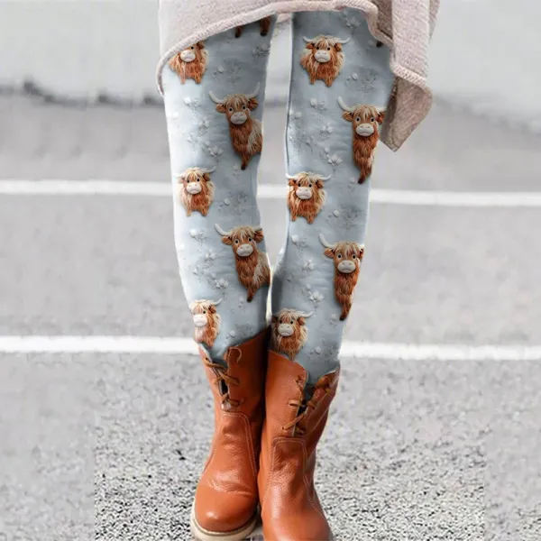 Highland Cow Print Casual Leggings