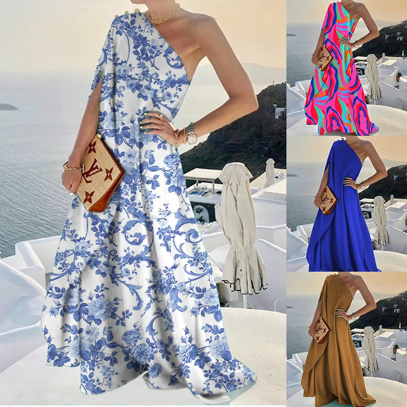 Women Summer One Shoulder Long Dress