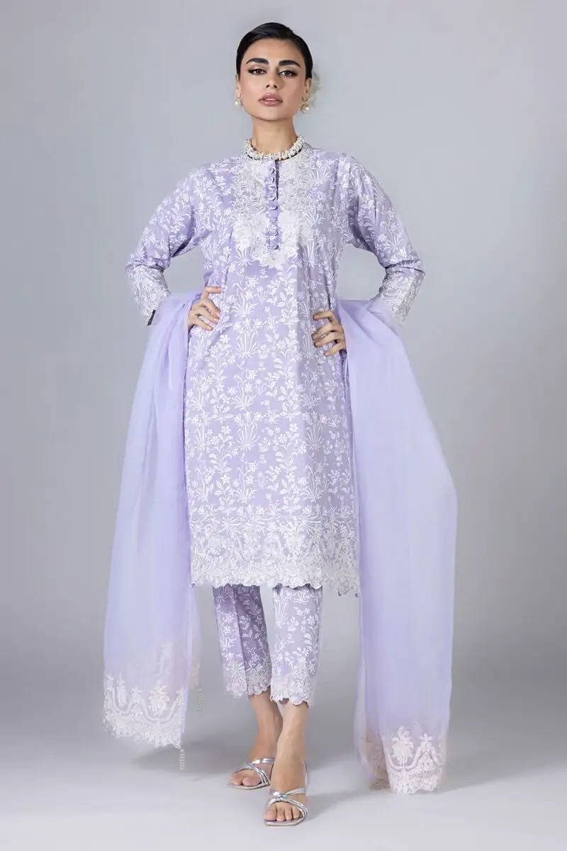 3 Piece Kurta Embroidered | Dupatta& Bottom & Tops | Color Light purple