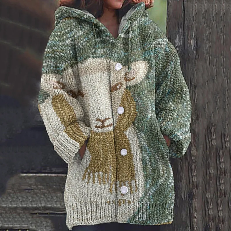 Farm Sheep Pattern Women'S Cardigan Sweater