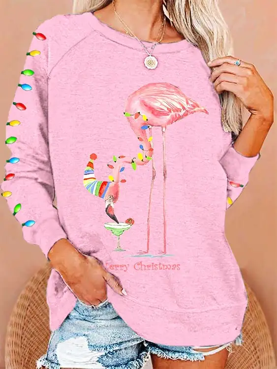 Women's Merry   Flamingo Print Sweatshirt