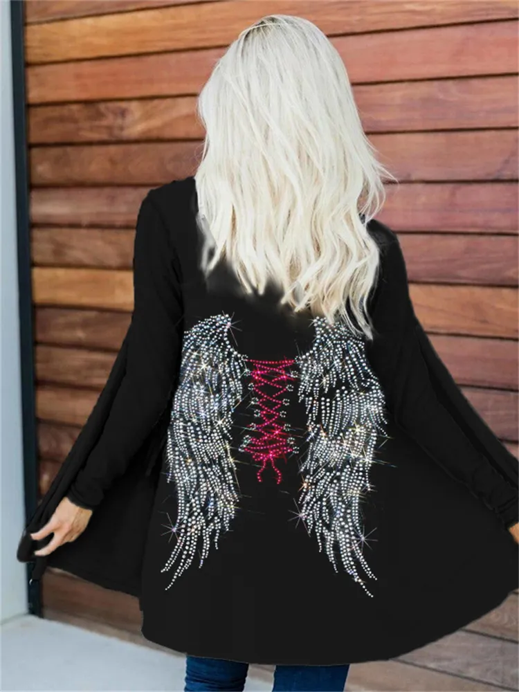 Lace Down Wings Glitter Art Comfy Cardigan