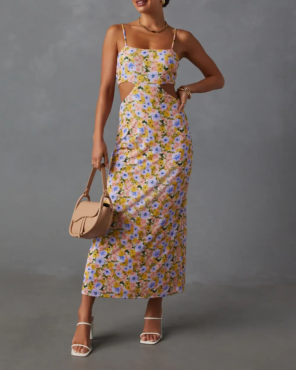 Skylar Side Cutout Floral Print Midi Dress