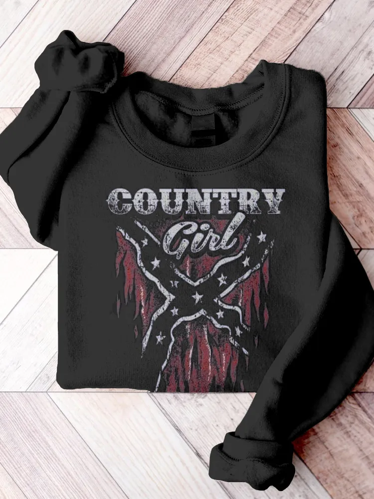 Western Country Girl Rebel Flag Inspired Comfy Sweatshirt