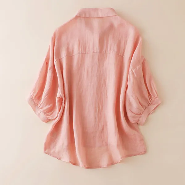 Summer cotton linen five quarter sleeve top