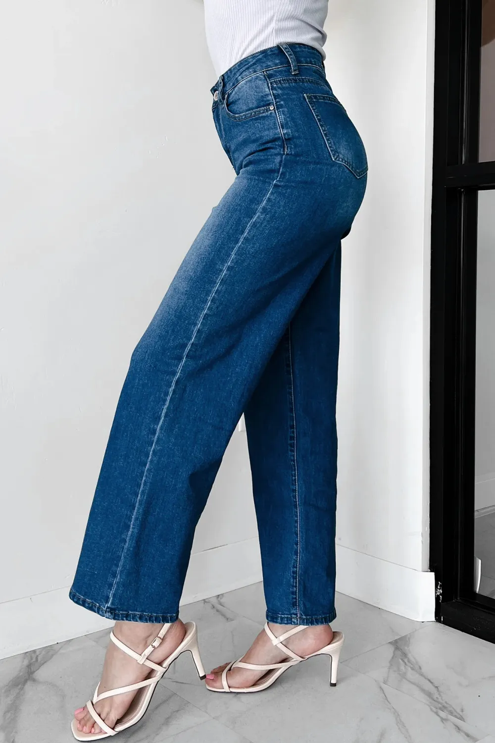 Enzo High Rise Non-Distressed Wide Leg Jeans