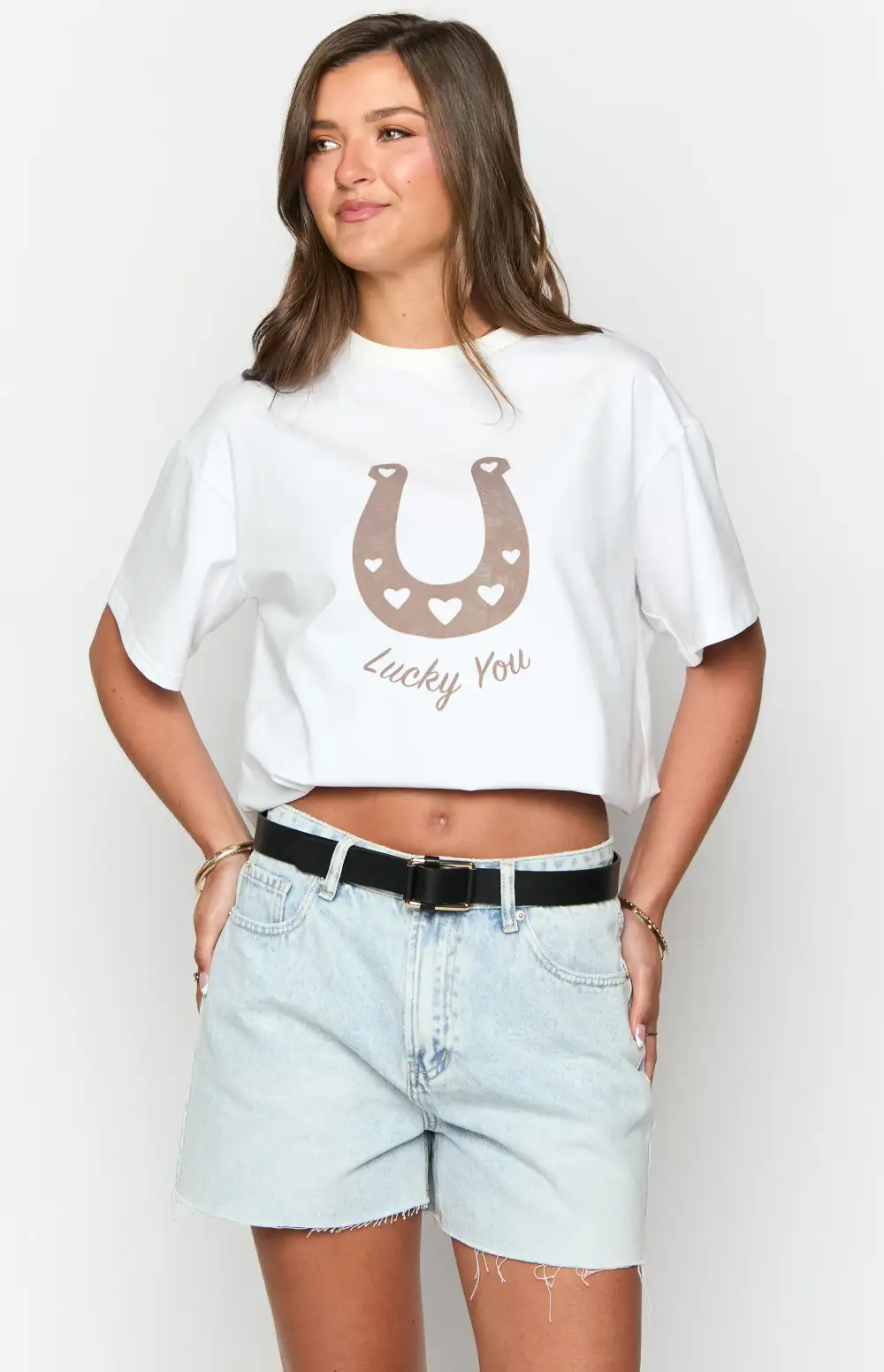 Lucky You White Western Tee