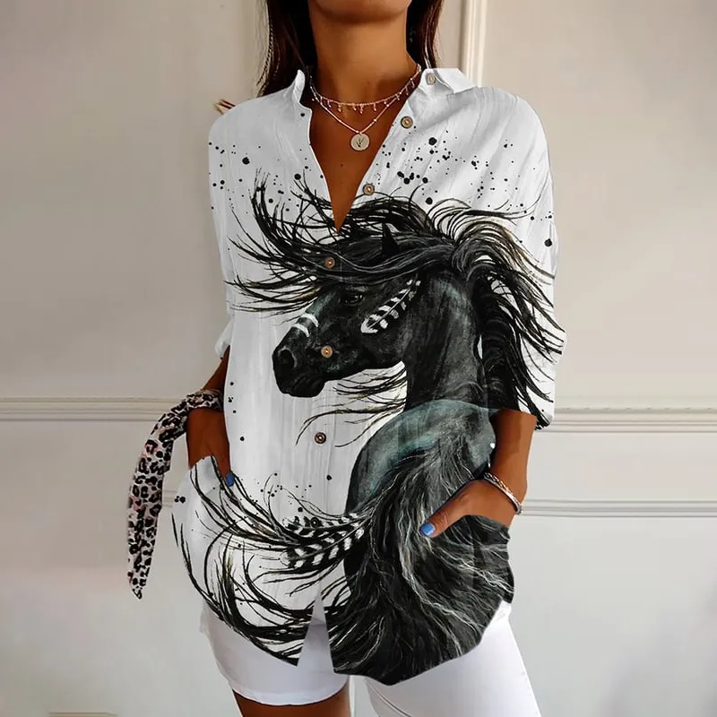 Vintage Western Horse Art Print Long Sleeve Shirt