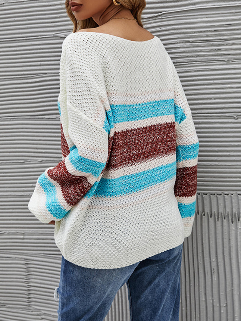 Color Block Boat Neck Knit Top