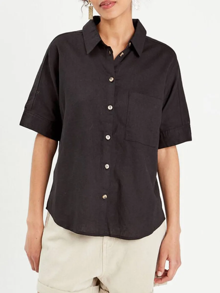 Chemise 55% de lin oversize noir femme