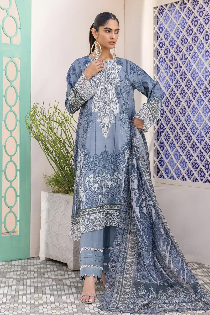 3 Piece Kurta Embroidered | Dupatta& Bottom & Tops | Color Haze blue