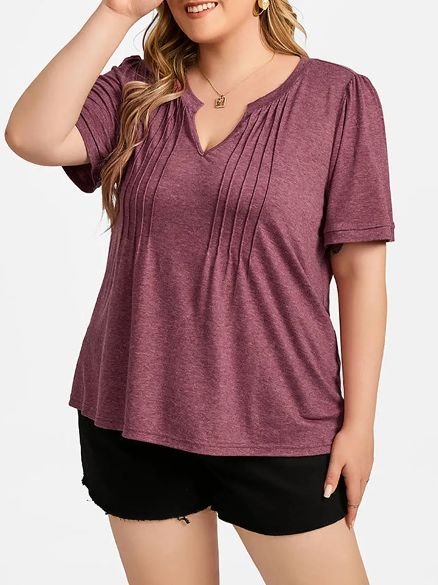 Plus Ruched V-Neck Ruffle Sleeve Tee