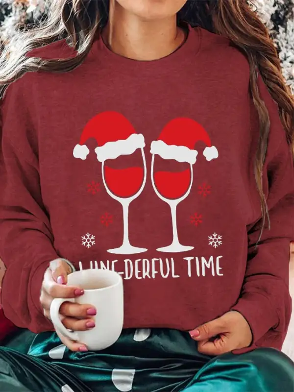 Women's Christmas Wine-derful Time Printed Sweatshirt