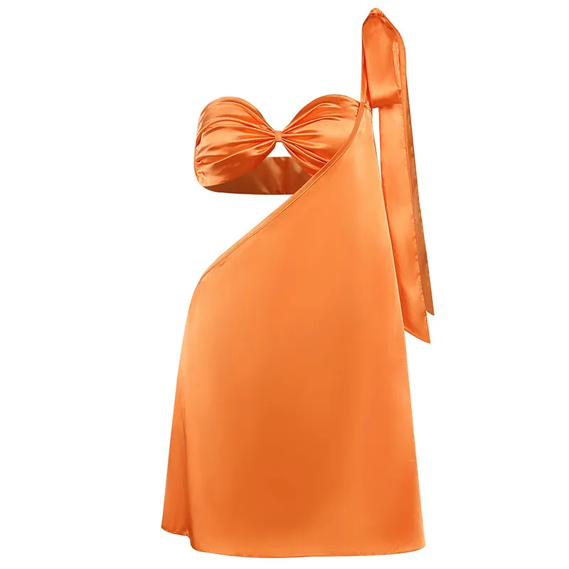 Women Summer Holidays One Shoulder Strapless Cutout Dress