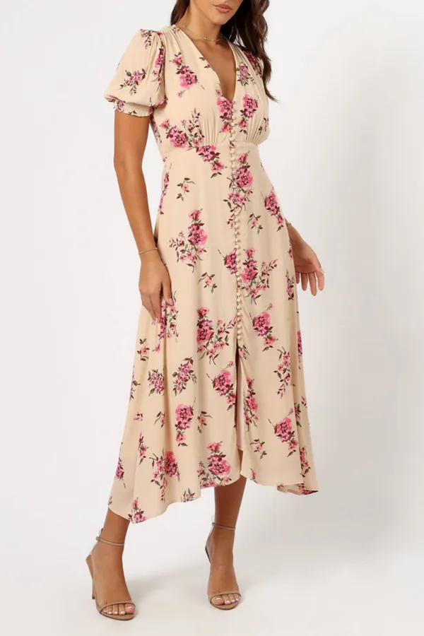 LOGEN FLORAL MIDI DRESS - VANILLA ROSE