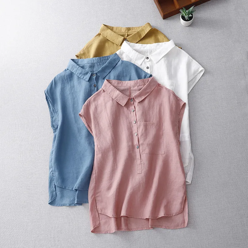 Mori Lapel Collar Drop Shoulder Sleeveless Cotton Linen Shirt