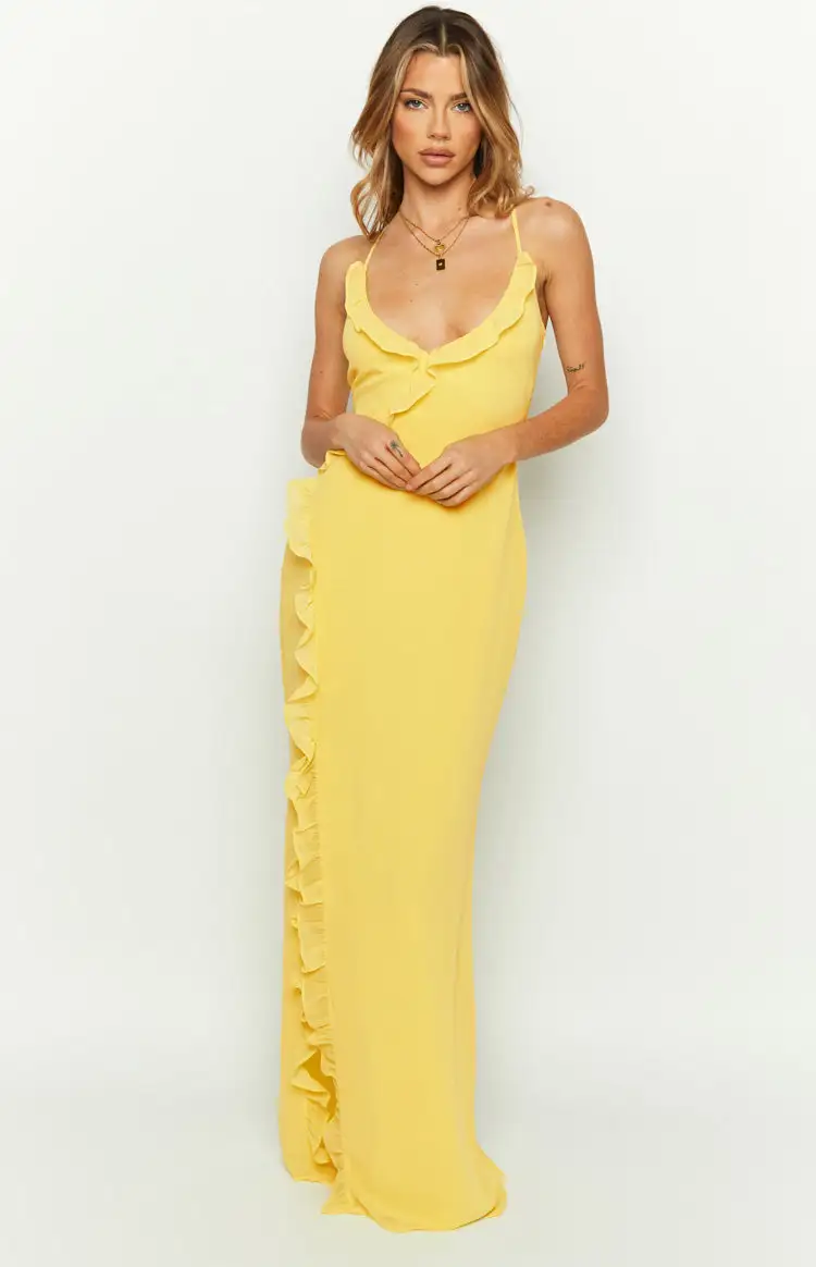 Nahanee Yellow Ruffle Maxi Dress