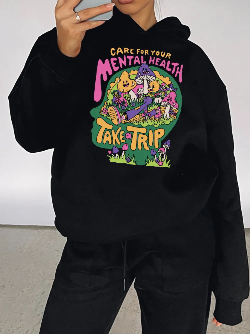 CARE FOR YOUR MENTAL HEALTH PATTERN PRINTED HOODIE