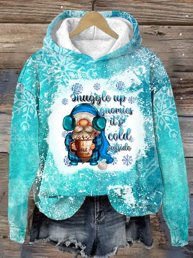 Women's Christmas Snuggle Up Gnomies It's Cold Outside Printed Hooded Sweatshirt