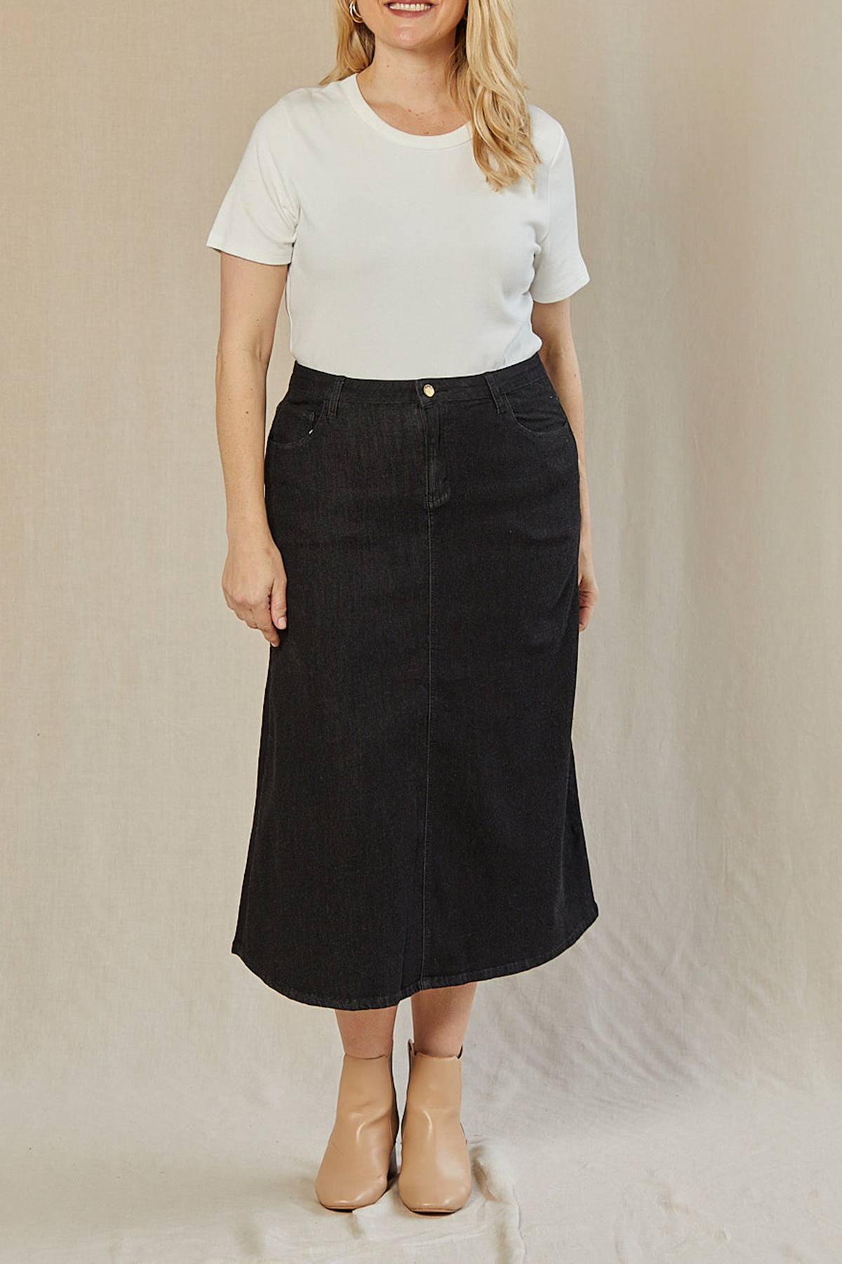 Adrift Denim A-Line Skirt in Black