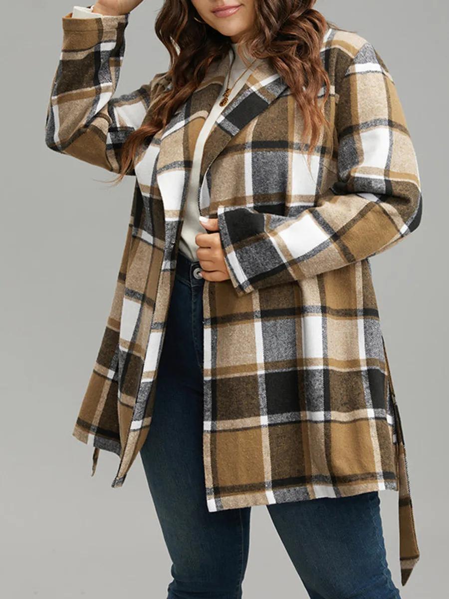 Plus-size women's elegant plaid coat