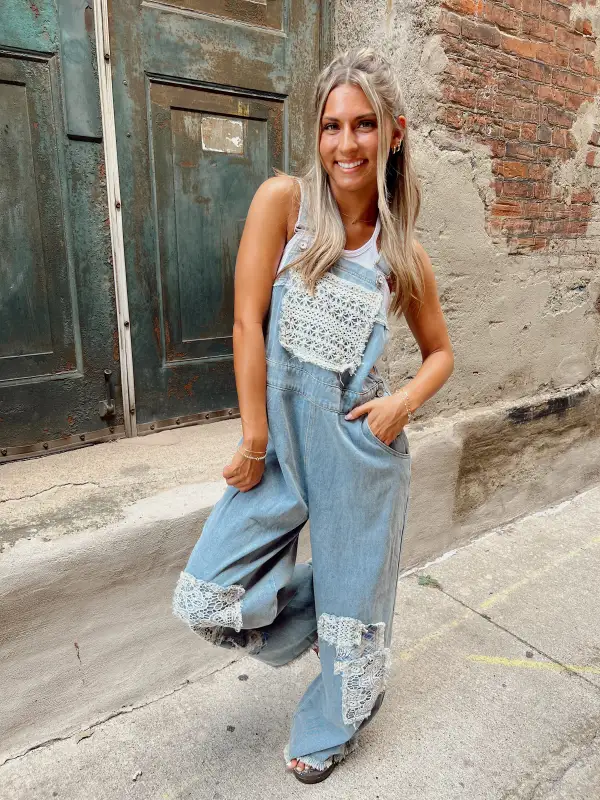 PREORDER Small Town Denim Patchwork Overalls