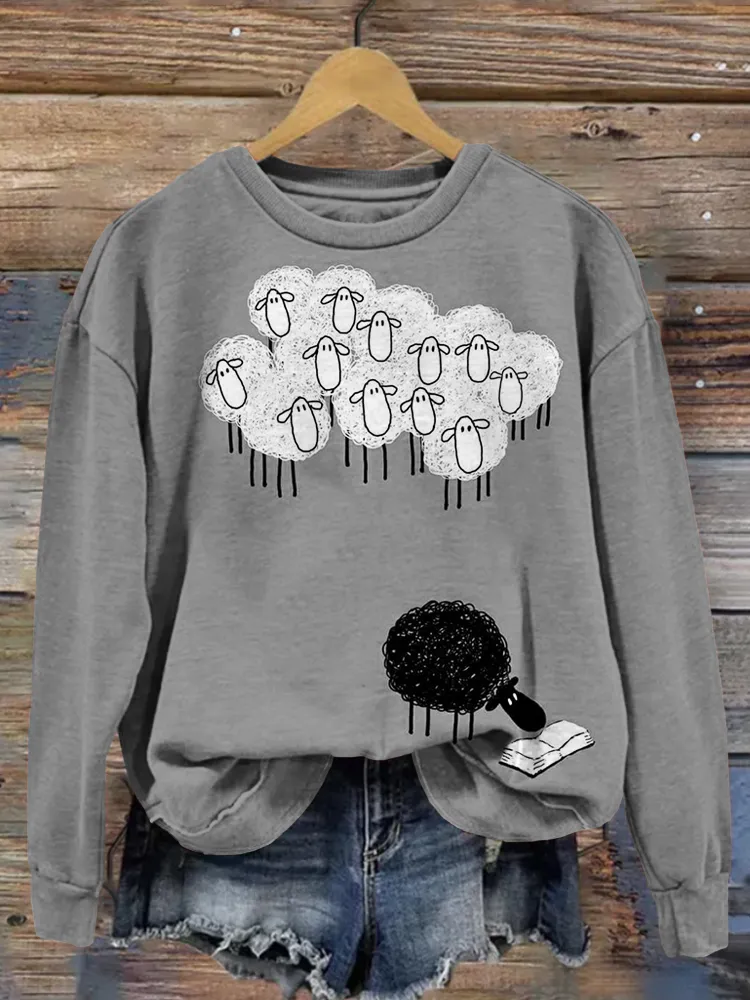 Funny Sheep Pattern Print Vintage Comfy Sweatshirt